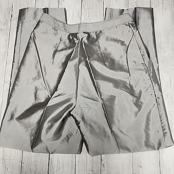 J.S. Thai 100% Silk Womens 2-Piece Set Handmade Plaid Shirt & Pants Silver Sz P - Picture 7 of 15